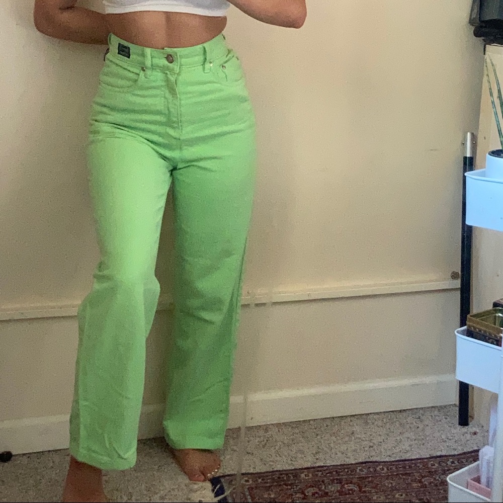 90s Versace lime green high rise pants